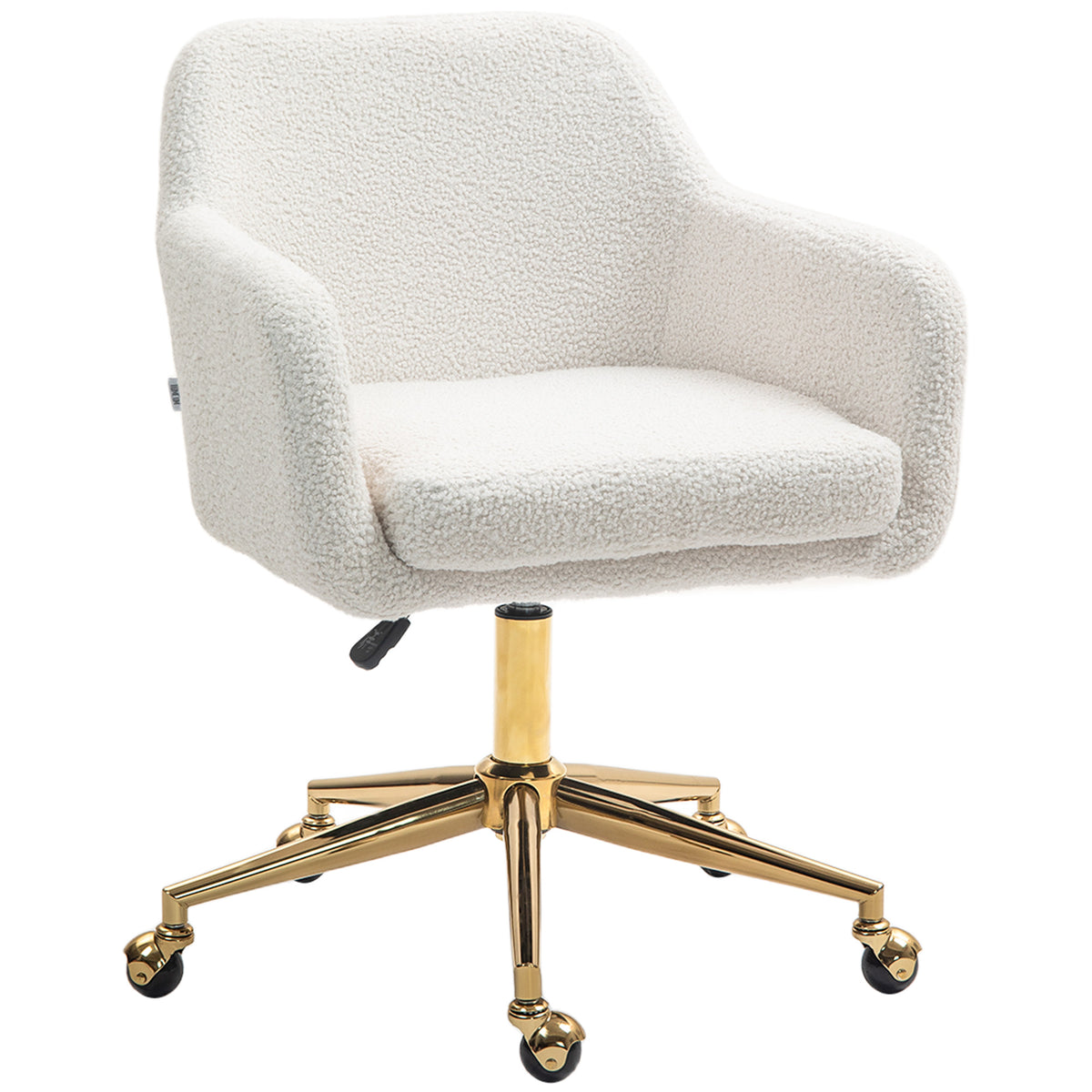 Homeoffice-Stuhl, h?henverstellbarer B¨¹rostuhl mit Rollen, Samtartiger Bezug, Metallbasis, Cremewei?