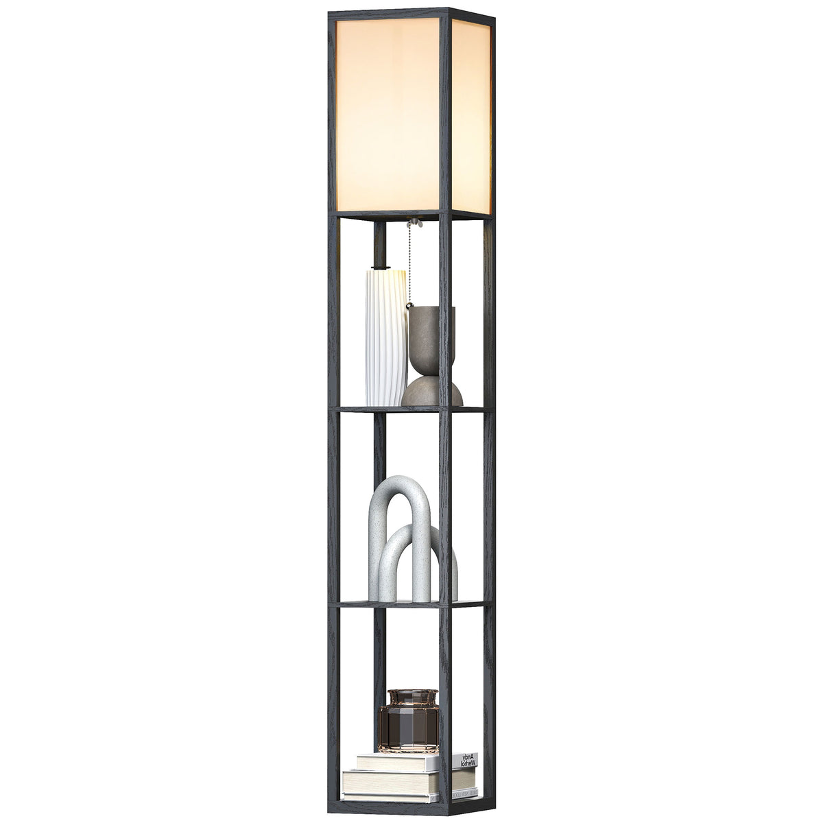 Stehlampe mit Regalen, Stehleuchte, Holz, 26 x 26 x 160 cm, für Wohn-/Schlafzimmer (Ohne Glühbirne)