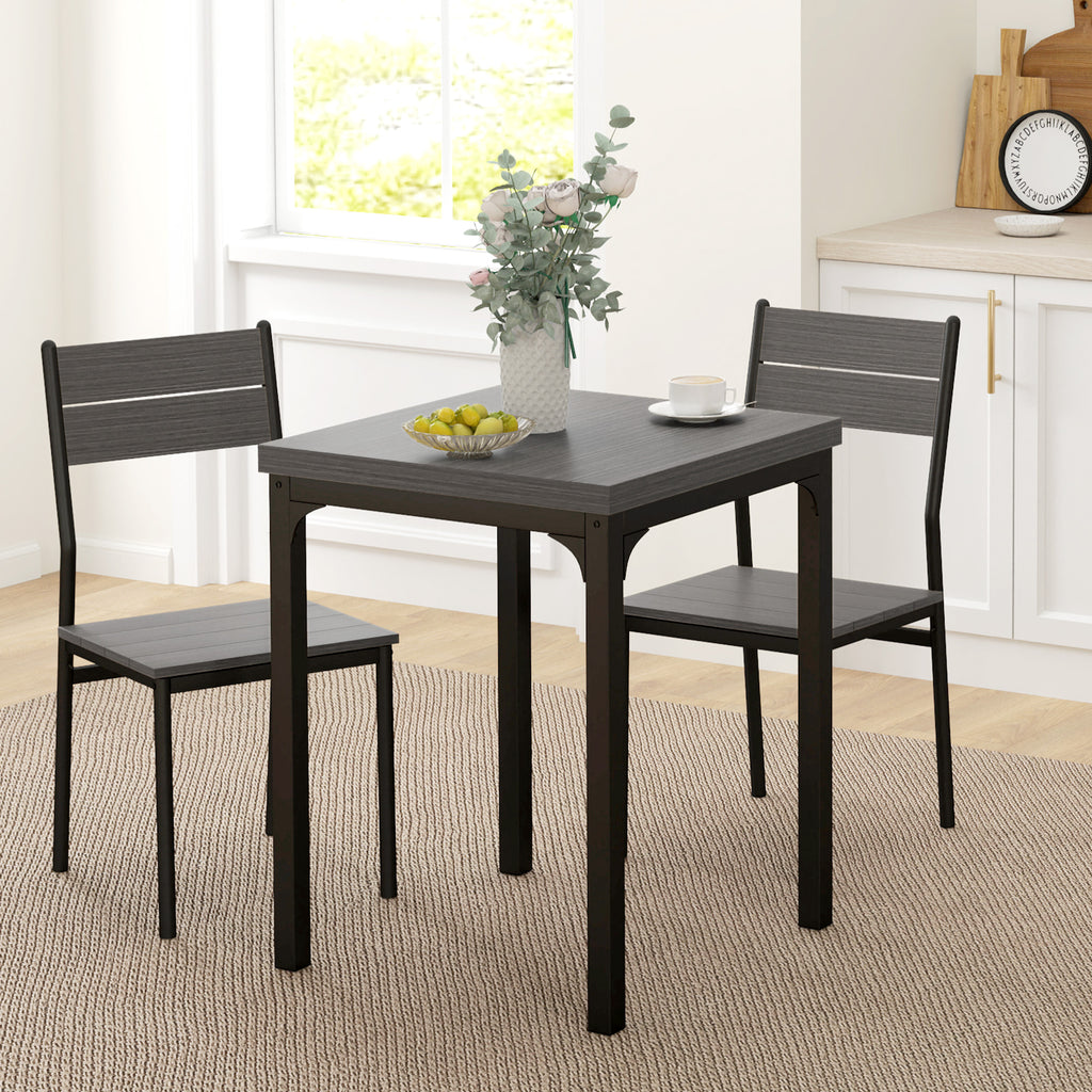 Three-Piece Minimal and Compact Dining Set, Grey Wood Effect