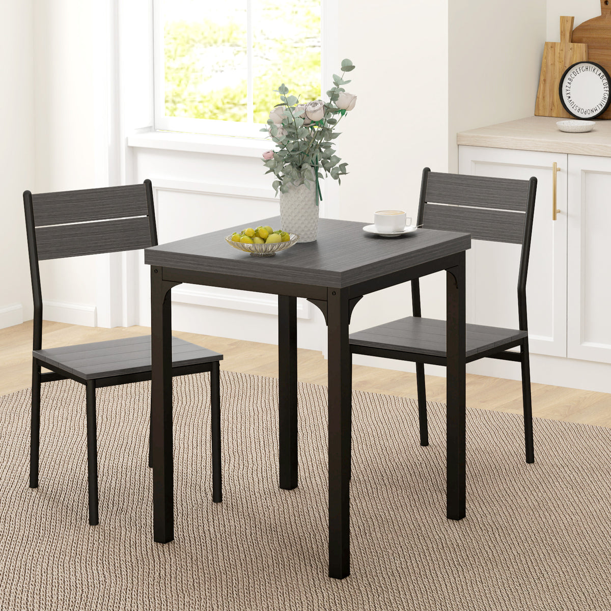 Three-Piece Minimal and Compact Dining Set, Grey Wood Effect