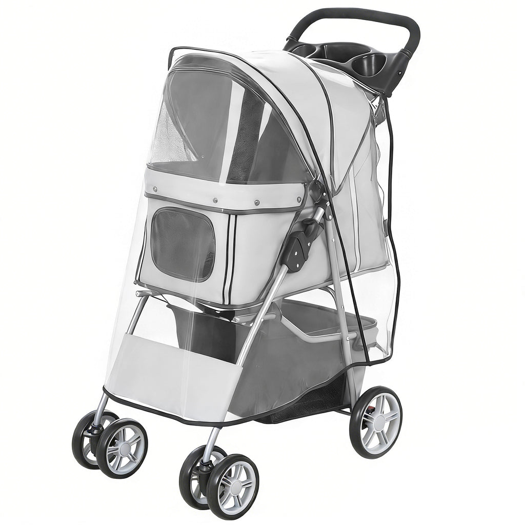 Hundewagen Hundebuggy Faltbar Katzenwagen bis 10kg mit Regenschutz Reflektorstreifen Aufbewahrungskorb 77x44x102cm Grau