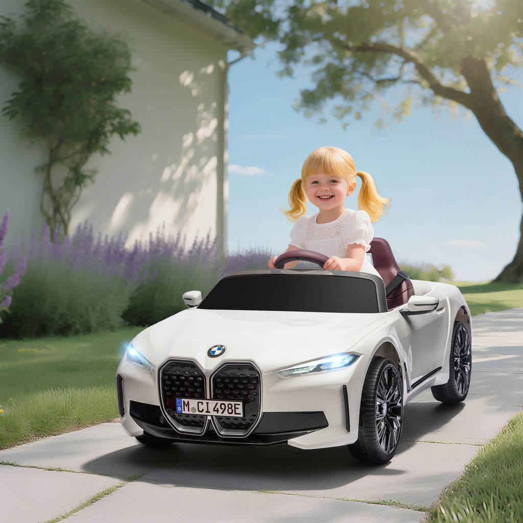 Kinderauto, aufladbarer Akku, 3-5 km/h, mit Fernbedienung, Multimedia-Player, weiß