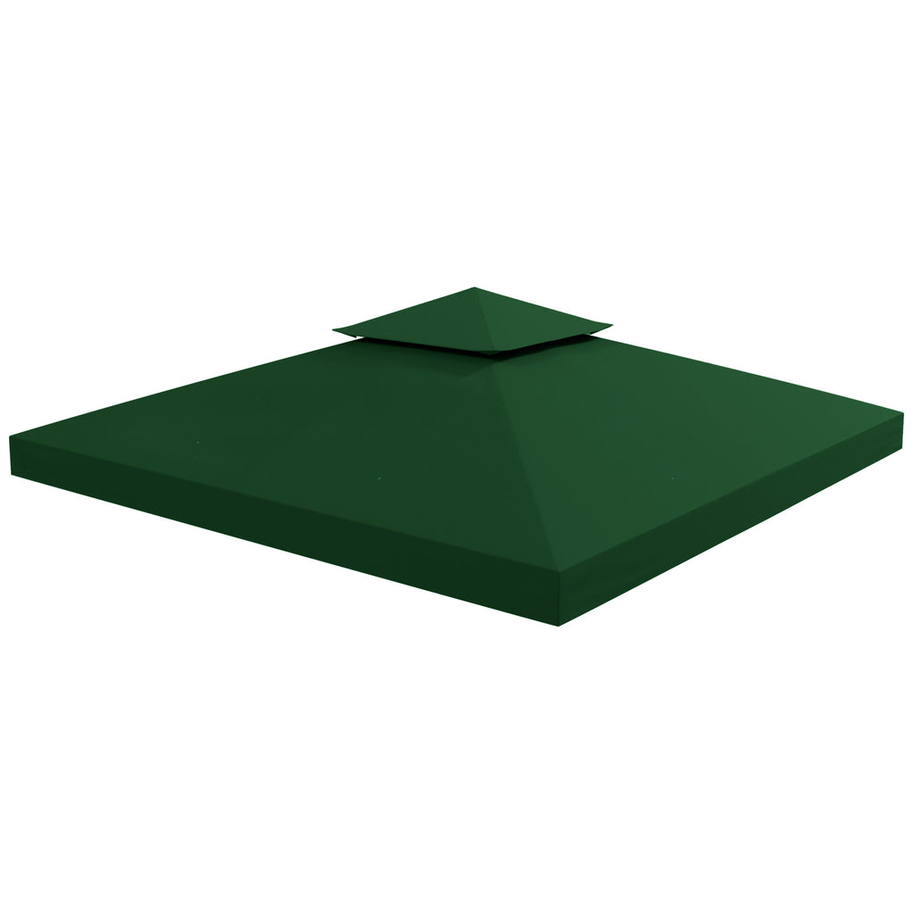  3(m) Gazebo Top Cover Double Tier Canopy Replacement Pavilion Roof Dark Green