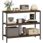 3-Tier Console Table with Storage Shelves - Rustic Brown