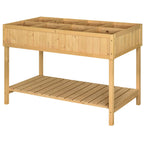 Fir Wood Raised Rectangular 8 Compartment Plant Stand Oak Tone