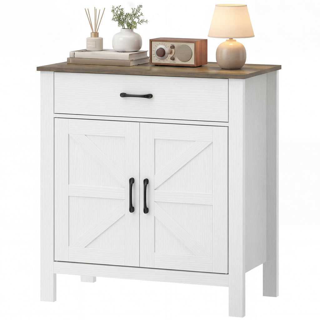 Sideboard Buffet-Schrank, Bauernhaus-Küchenschrank mit Schiebetüren und verstellbarem Regal, Weiß