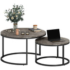 Industrial Nesting Coffee Table Set of 2, Round Coffee Tables, Living Room Table with Faux Marbled Top and Steel Frame