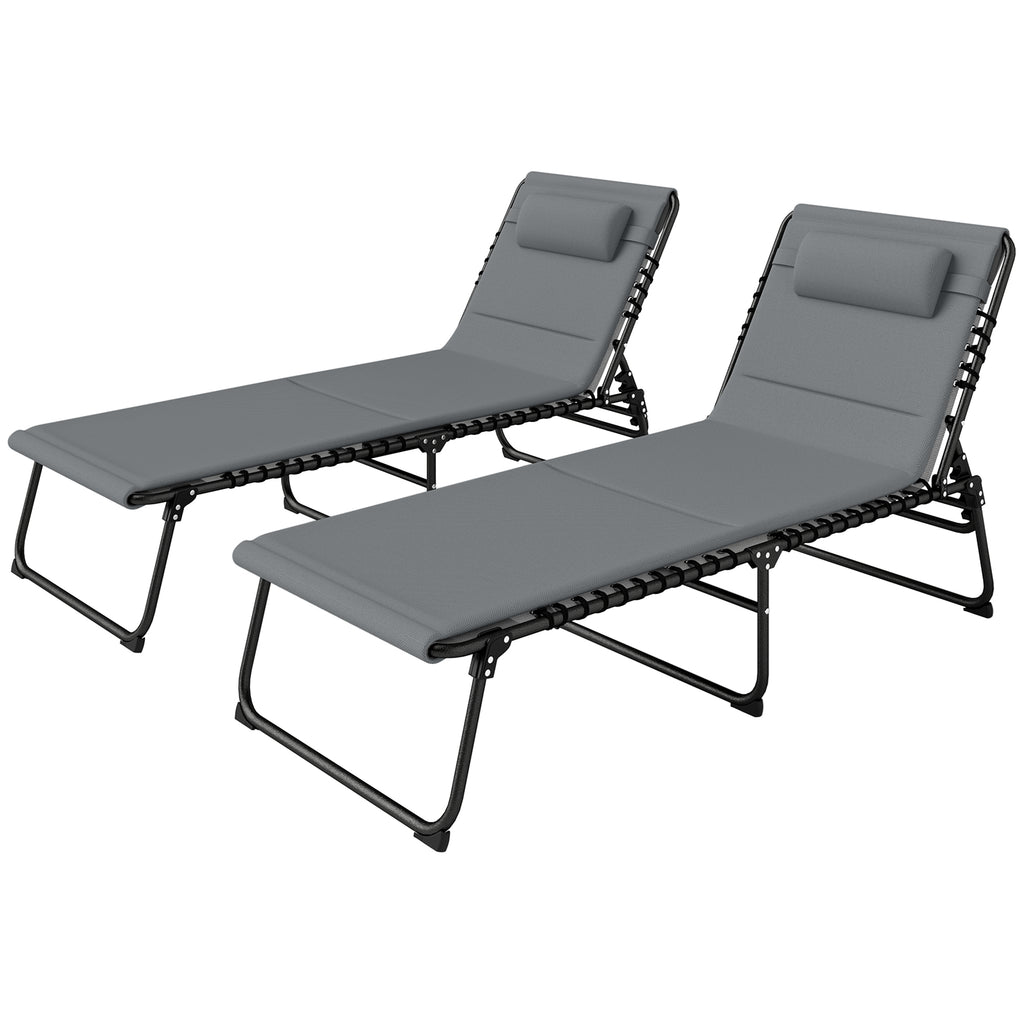 Set of Two Reclining Sun Loungers - Charcoal Grey