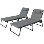 Set of Two Reclining Sun Loungers - Charcoal Grey