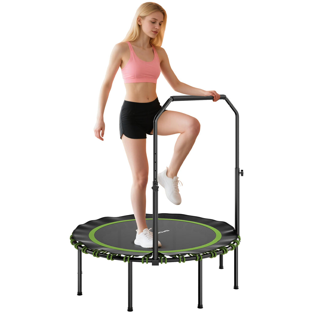 Fitness-Trampolin mit verstellbarem Handlauf, Sport-Trampolin f¨¹r drinnen und drau?en, Stahl, Kunststoff, Gr¨¹n