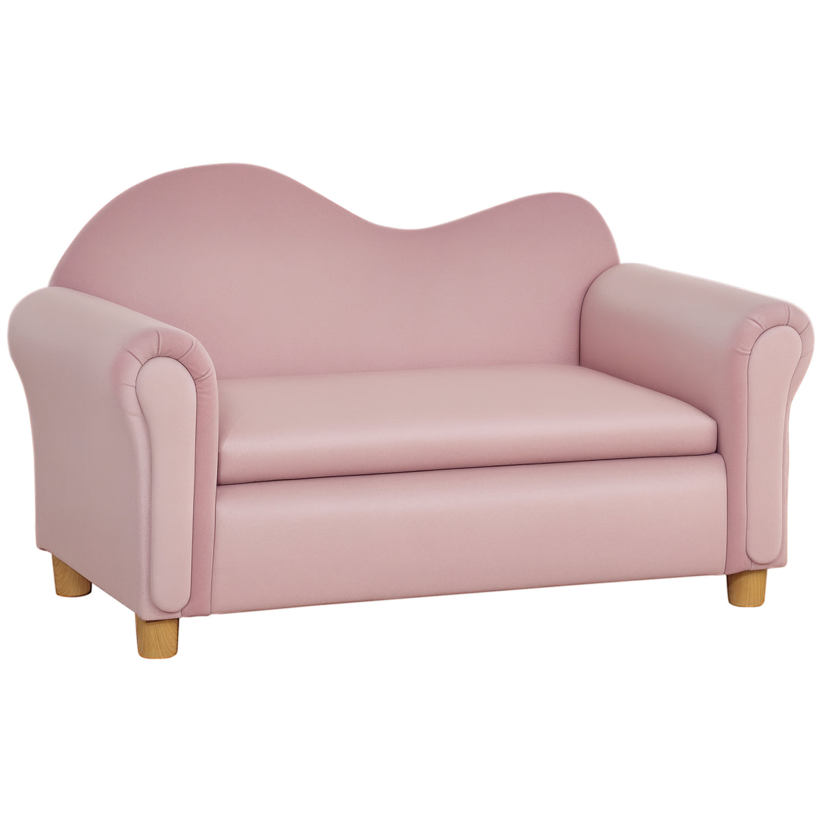 Kindersofa, Zweisitzer f¨¹r Kinder 3-5 Jahre, Stauraum, Naturholzrahmen, 84 x 41,5 x 48,5cm, rosa