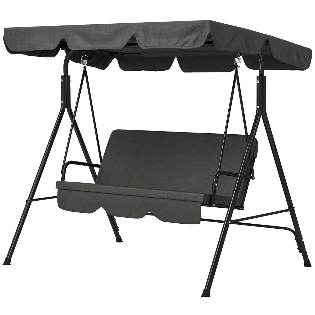Three-Seater Garden Swing Chair, with Adjustable Canopy - Black