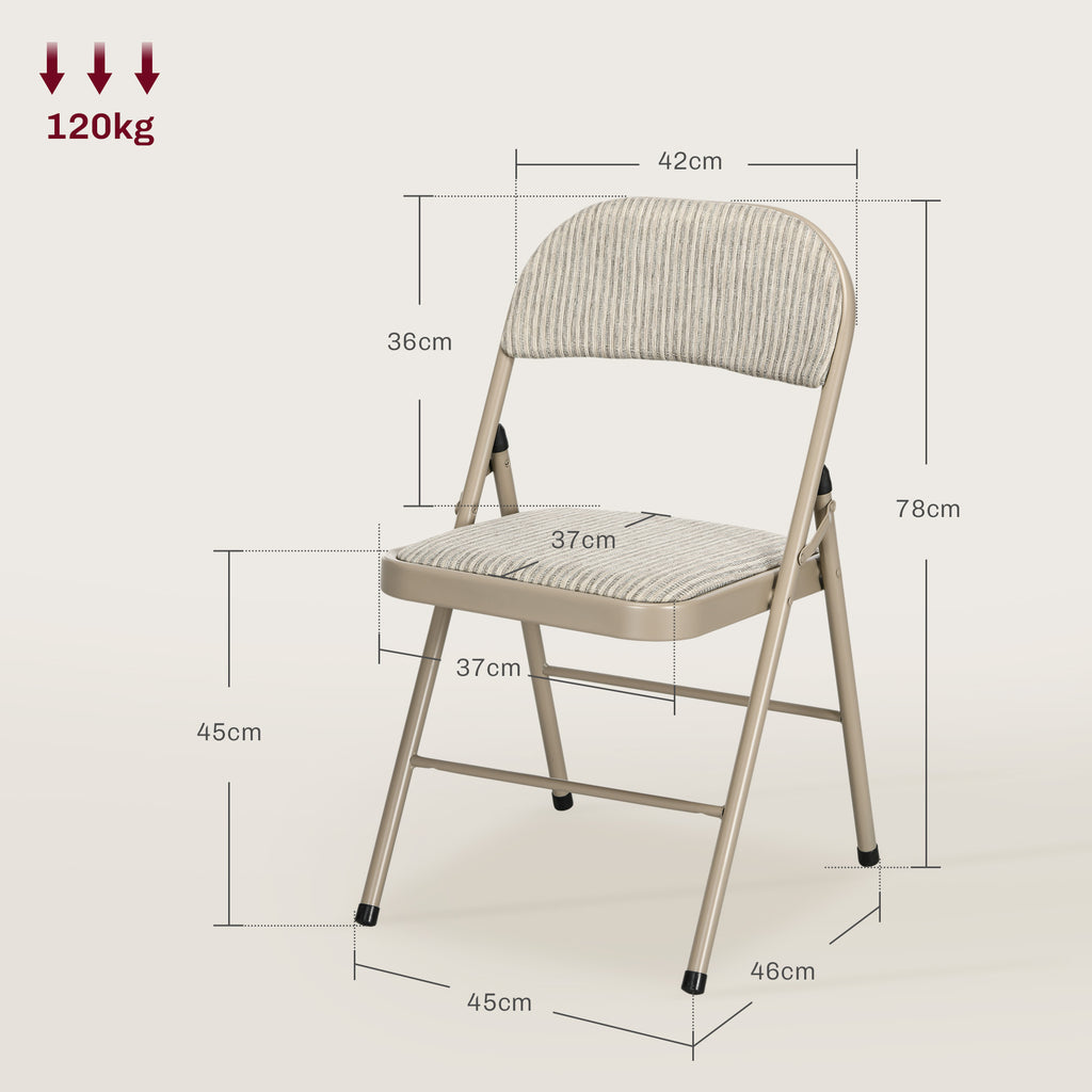 4er-Set Klappstühle, Tragbare Bürostühle, Stahlbeine, Faltstuhl für Büro, Empfang, Wartezimmer, Leinenoptik Beige