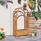 Wooden Raised Garden Bed with Trellis, Liner, Drainage Holes, for Vine Climbing Plants, Flowers, 83 x 36 x 145 cm