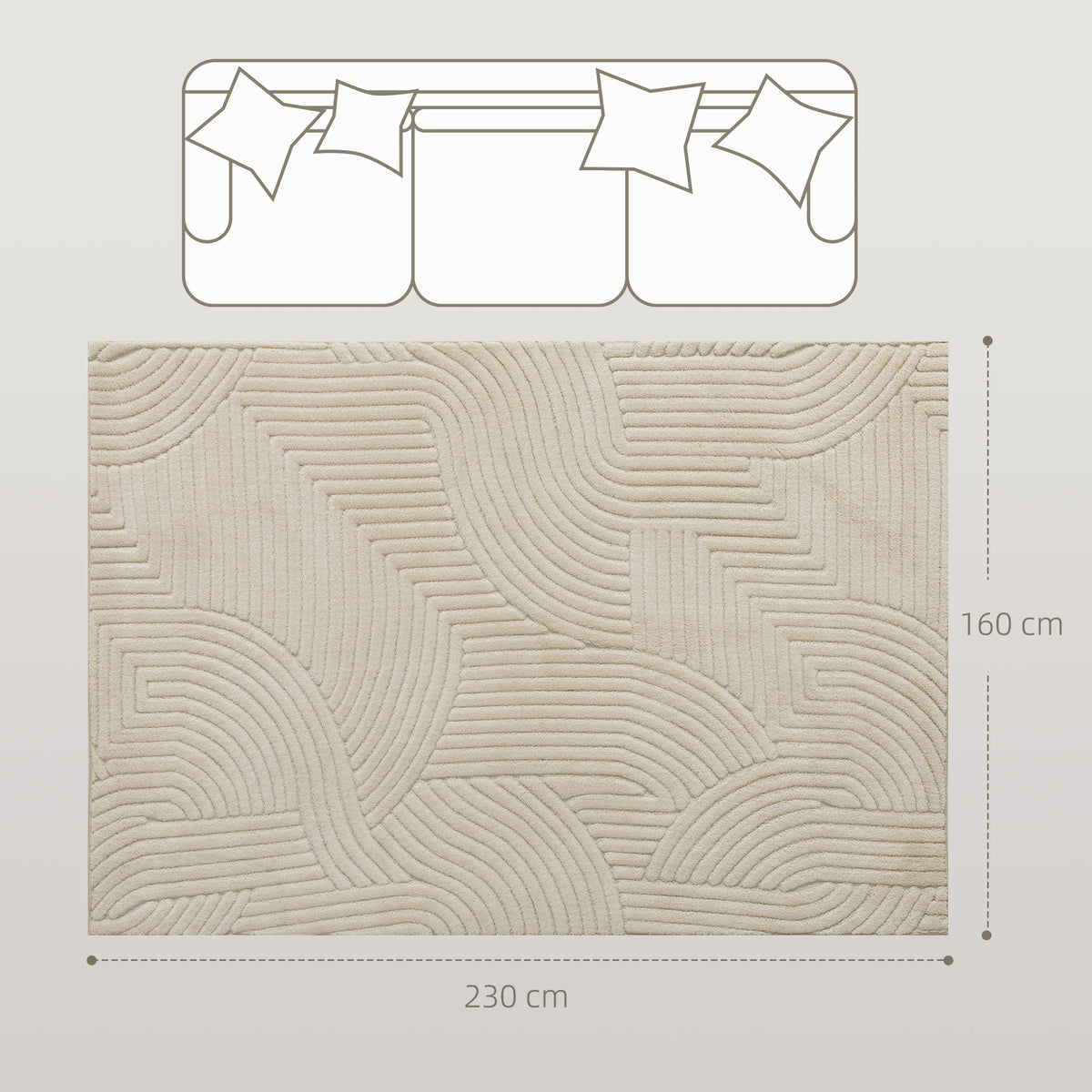 Modern Geometric Rug, Thick & Plush, Non-Slip, 230 x 160 cm – Cream, Living Room/Bedroom/Office