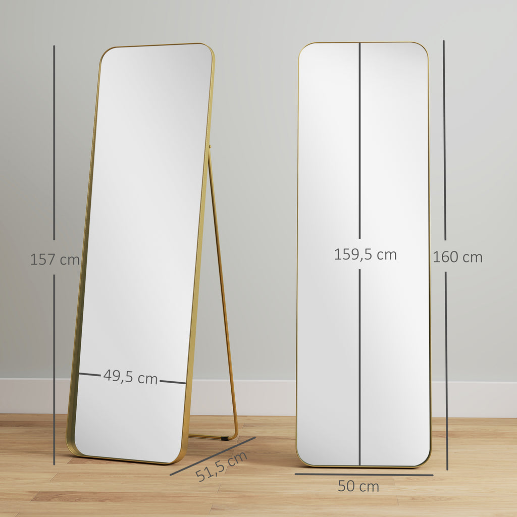 Ganzk?rperspiegel, freistehend, neigbar, Metallrahmen, MDF, 160 x 50 cm, Goldfarben