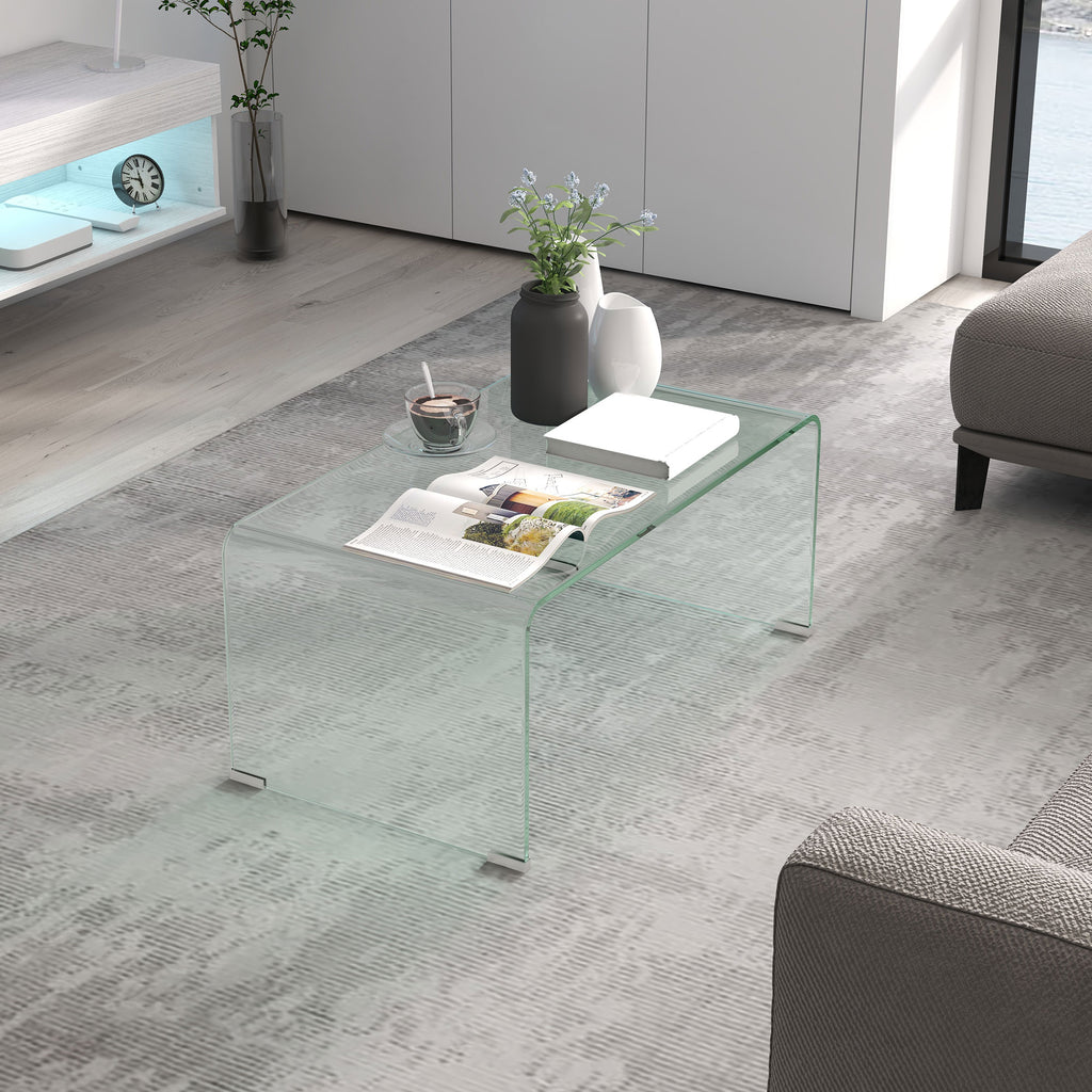 Stabiler Couchtisch aus Glas, einteiliges Design, schlicht und modern, 80 x 45 x 35 cm, Transparent
