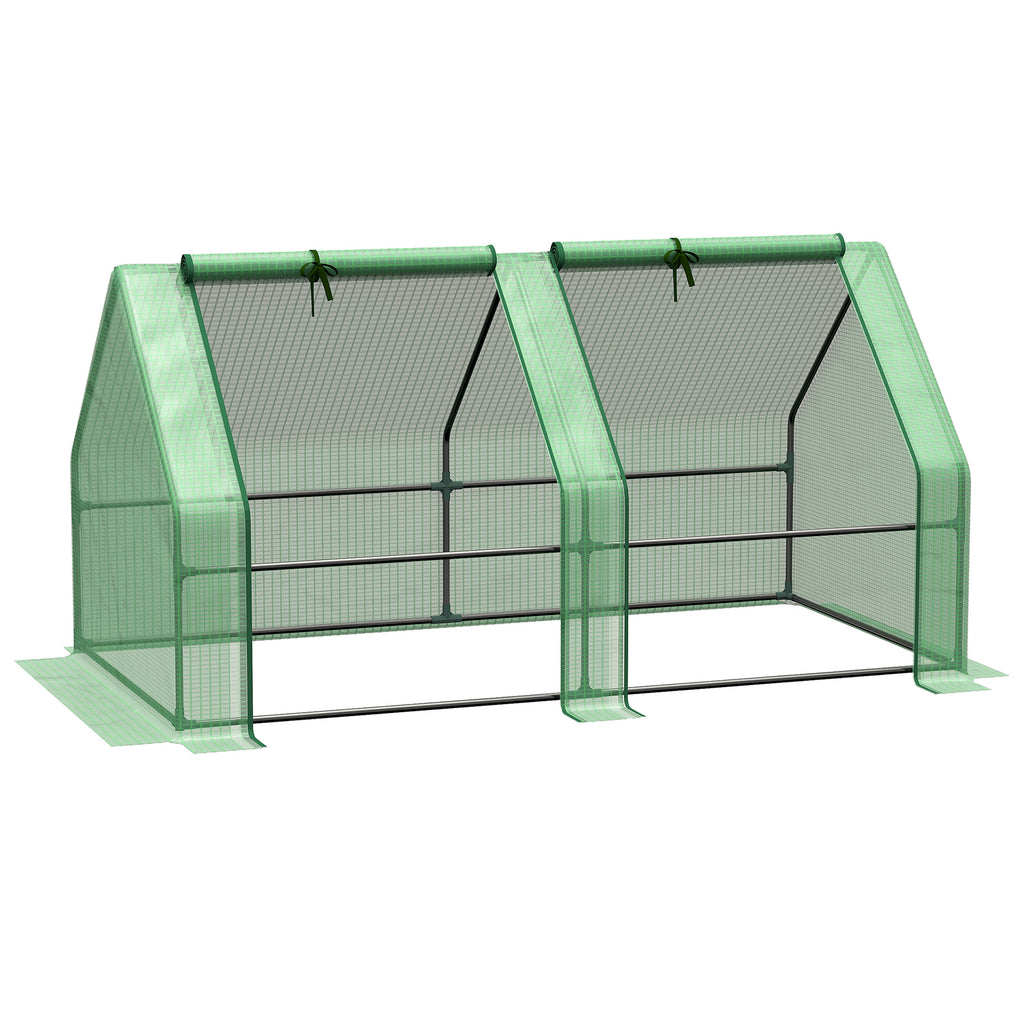  Mini Small Greenhouse with Steel Frame & PE Cover & Zippered Window Poly tunnel Steeple for Plants Vegetables, 180 x 90 x 90 cm, Green
