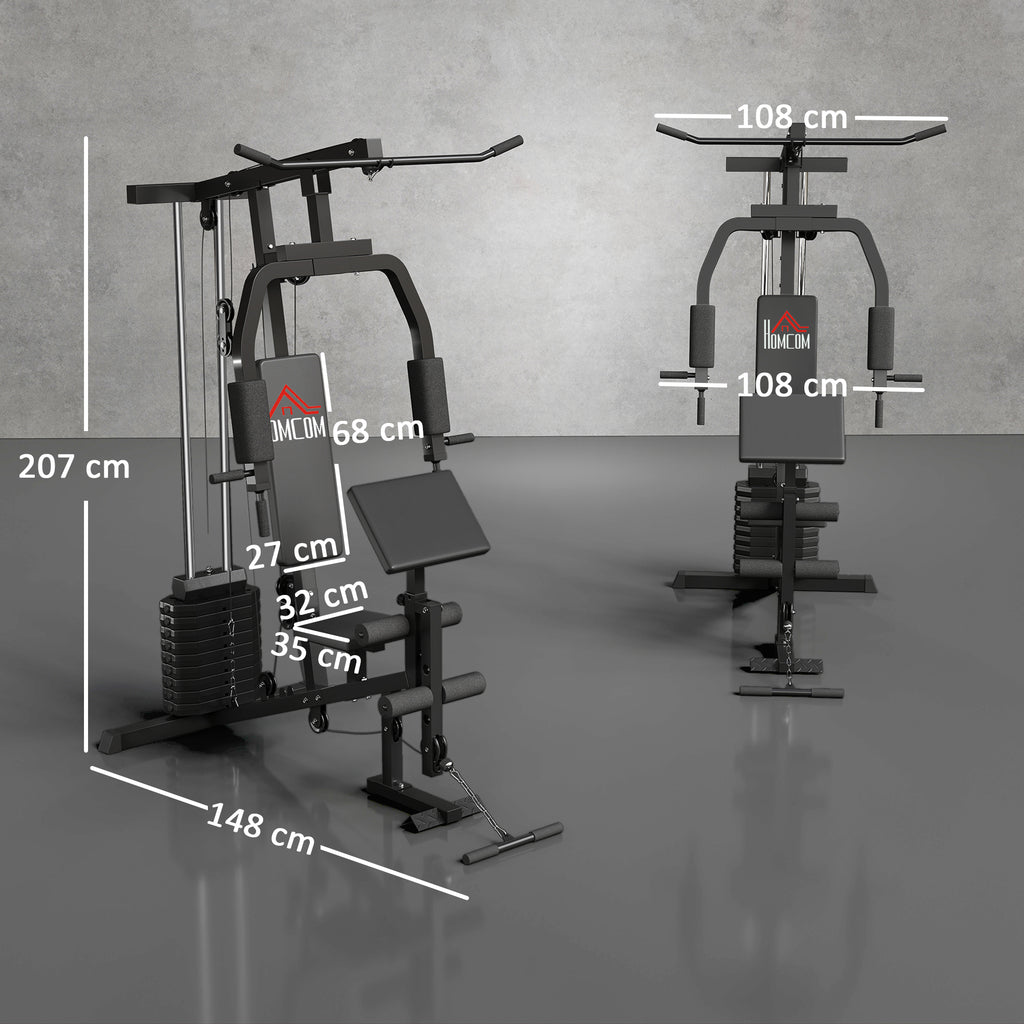 Kraftstation für Zuhause Fitnessstation mit Latzuggerät, Kabelzug, kurzer Bizepsstange, Brustpresse, Beintrainer, Butterfly-Maschine 45kg Gewichten Multifunktion Fitnessstation Schwarz