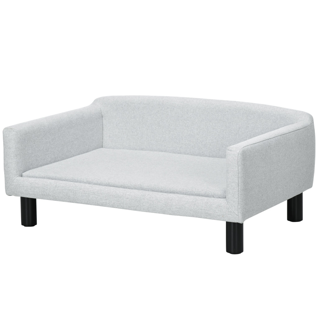 PawHut Hundesofa Hundebett Hundecouch aus Samt mit Rückenlehne, Holzbeine, Katzensofa für mittle Hunde 82 x 54 x 36 cm Hellgrau