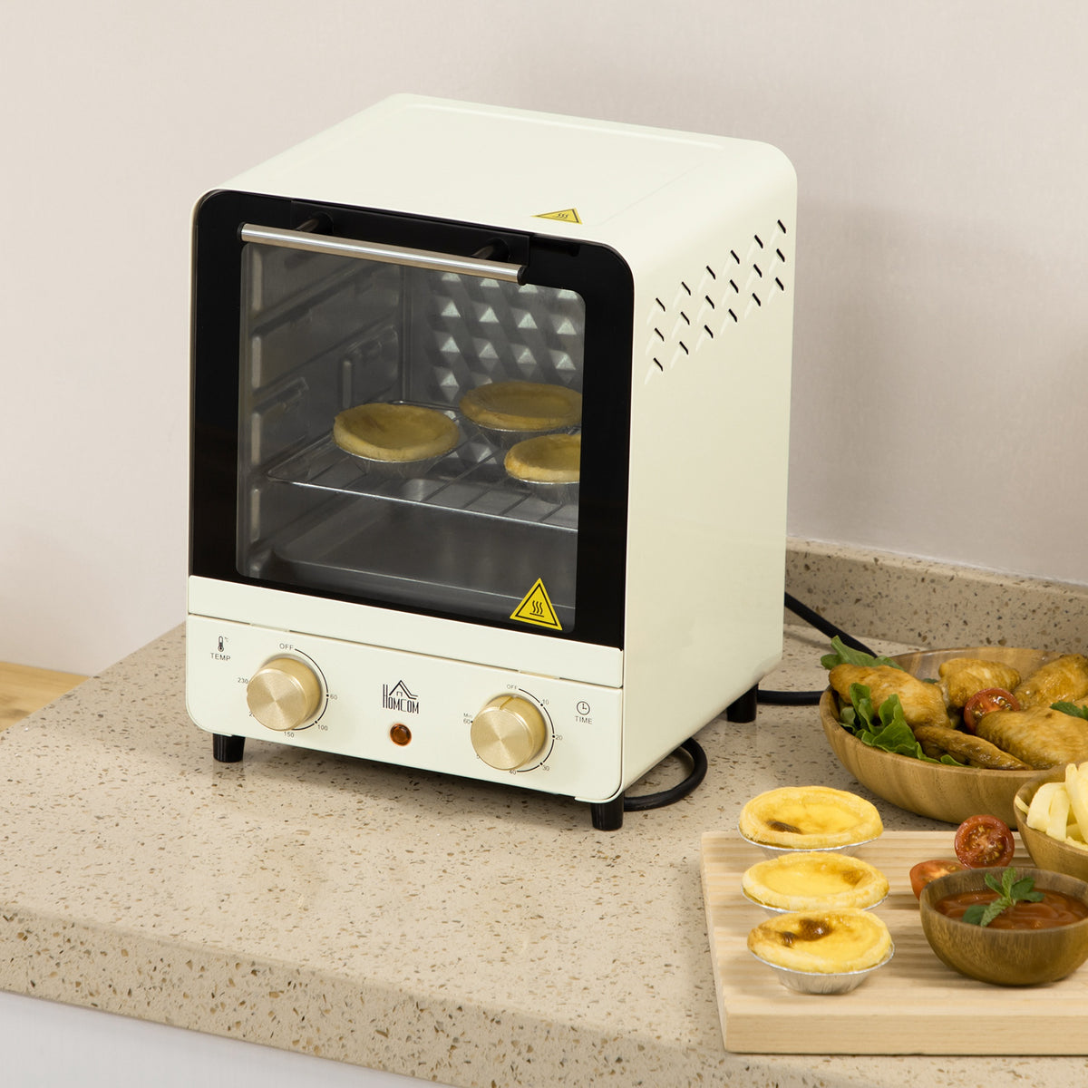 Mini Ofen 15L Fassungsverm?gen, h?henverstellbares Backblech und Gitterrost, 1000W, Cremewei?