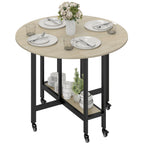Klapptisch, Tisch mit Klappfunktion und offener Ablage, Rollbarer Küchentisch für Esszimmer, kleine Räume, Natur