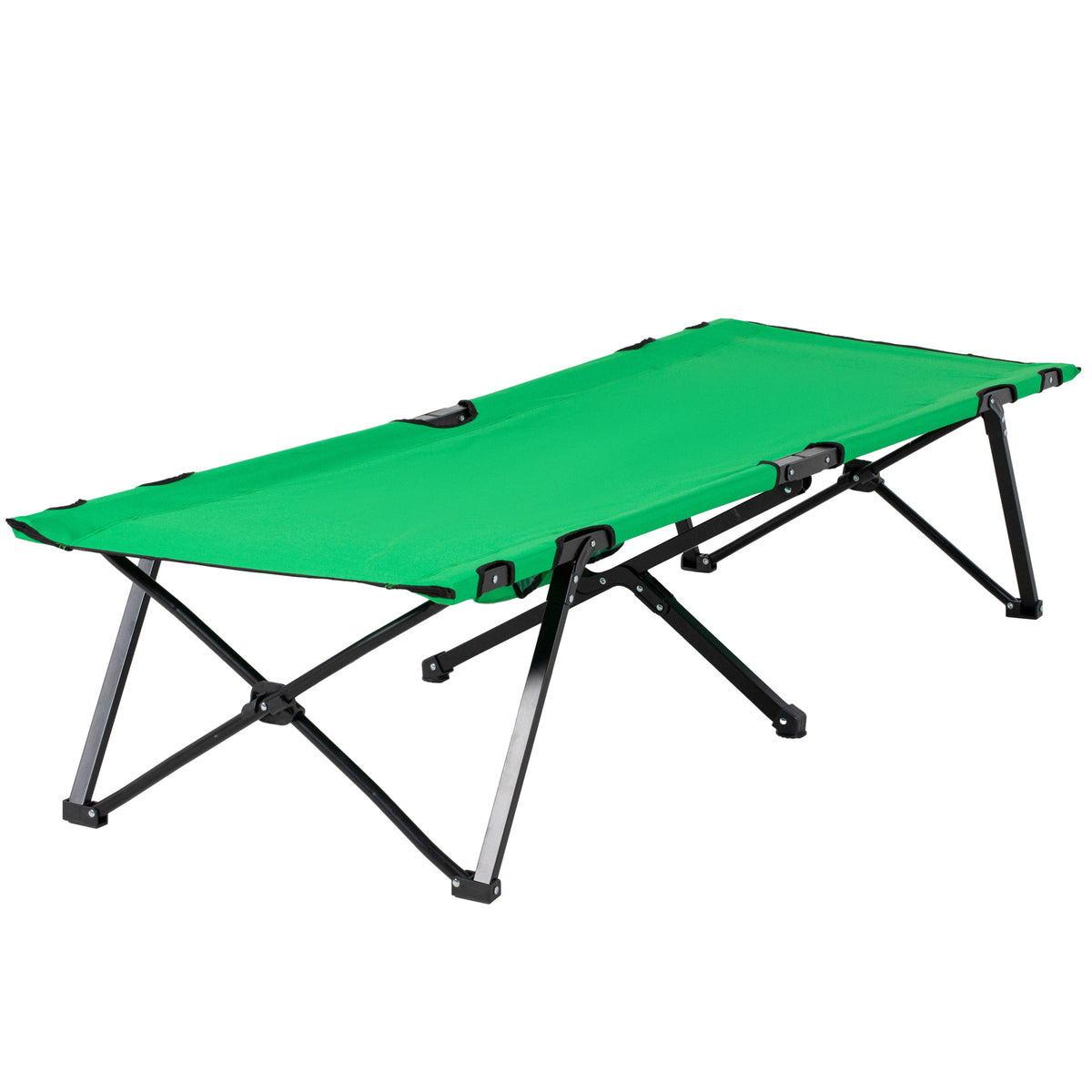  Campingbett Feldbett Klappbett klappbar mit Seitentasche Getränkehalter bis 136 kg belastbar Stahl Oxford Grün+Schwarz 190 x 65 x 40 cm