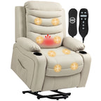 Fernsehsessel Relaxsessel Elektrisch mit Aufstehhilfe, Massage, Heizung, USB-Anschlüsse, PU, Creme