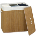 3 Section Laundry Basket with Lid, 144L Bamboo Laundry Hamper with Handles, Removable and Washable Liner, Brown