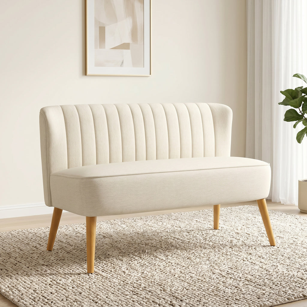 2-Sitzer Sofa, weiche Polsterung, pflegeleichter Bezug, bis 220 kg, 117 x 56,5 x 77 cm, Cremeweiß