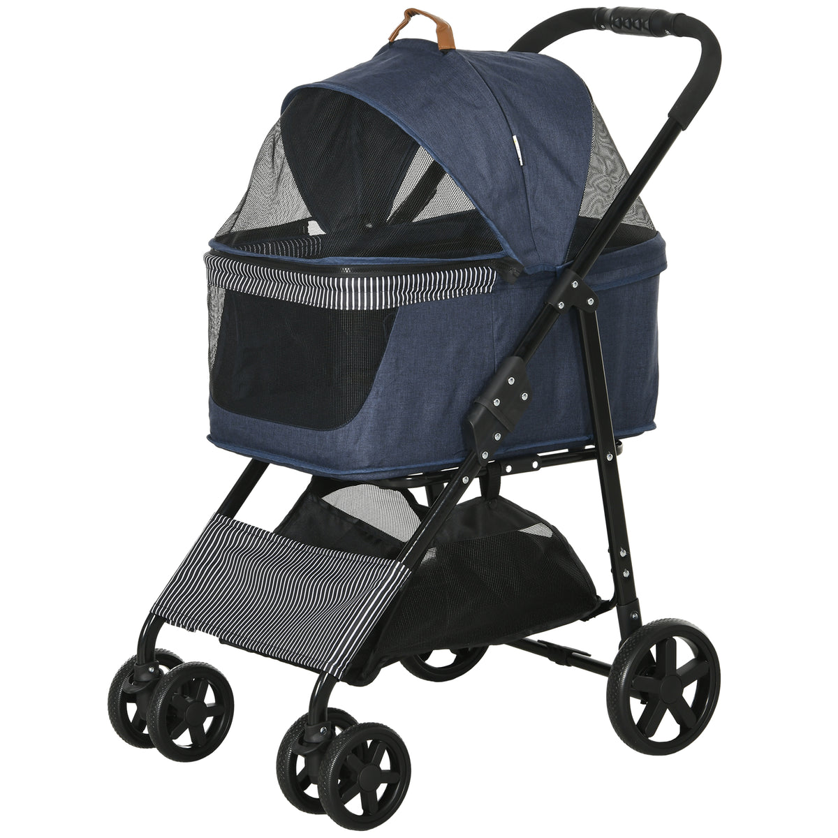 2-in-1 Hundebuggy, abnehmbare Transporttasche, klappbarer Metallrahmen, 77,5 x 51 x 99,5 cm, Dunkelblau+Schwarz