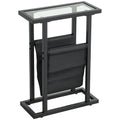 Beistelltisch aus Metall mit Stofftasche und Glasplatte, schmaler Tisch f¨¹r Wohnzimmer, Schlafzimmer, Schwarz