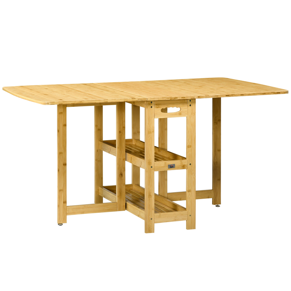 Klapptisch, Esstisch, zwei klappbare Seiten, zwei Ablagen, verstellbare Füße, Bambus, 149,5 x 80 x 73,5cm