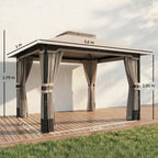 3 x 3.6 m Outdoor Garden Gazebo with Netting and Curtains, Double Roof Patio Gazebo Permanent Pavilion, Khaki
