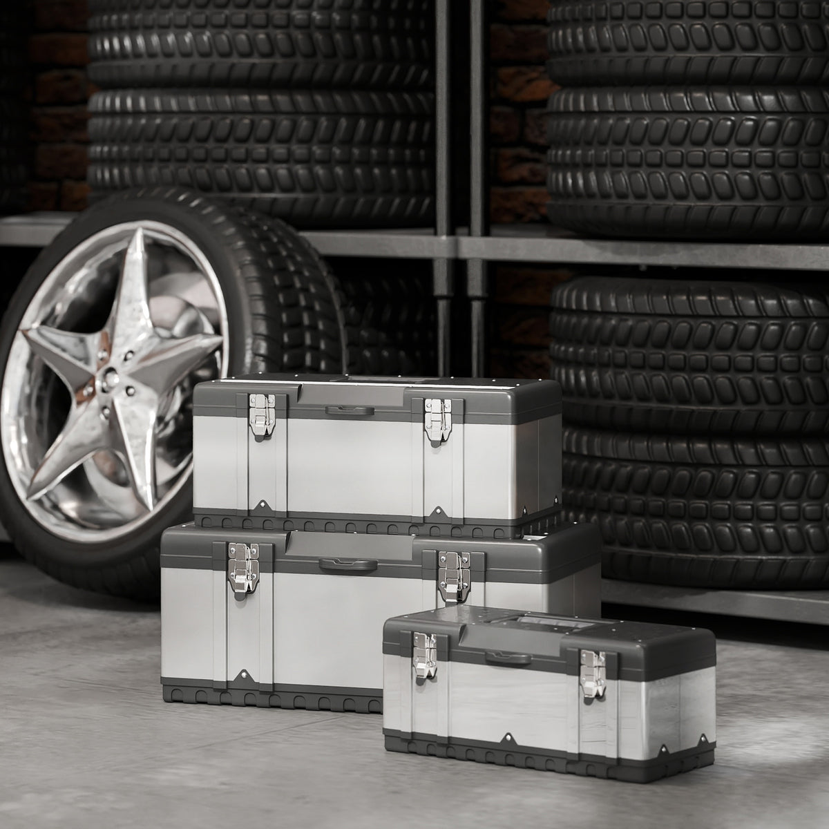3 Pieces Stainless Steel Toolbox Set, 23"/ 19"/ 16"