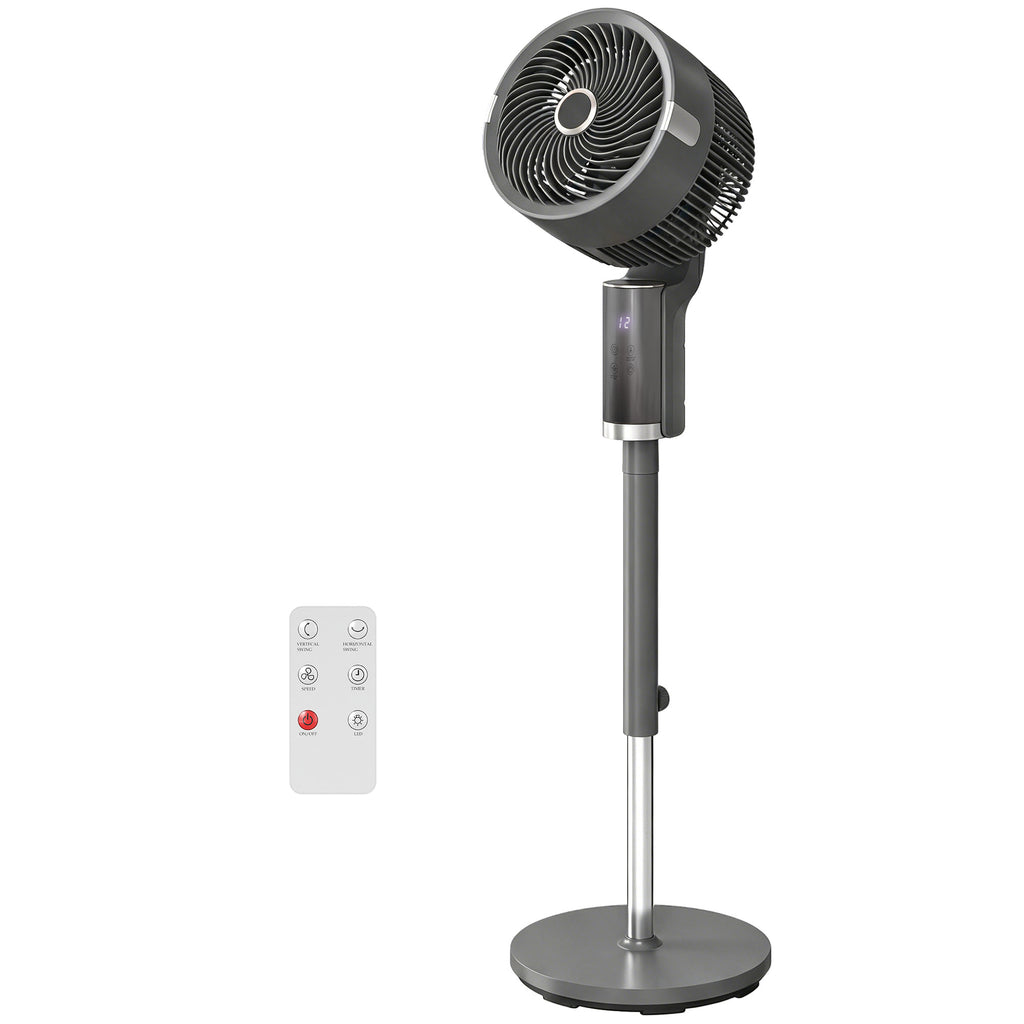 Standventilator Luftzirkulator Lüfter mit 8 Geschwindigkeitsstufen LED-Display Fernbedienung Timer 90° Oszillation Grau