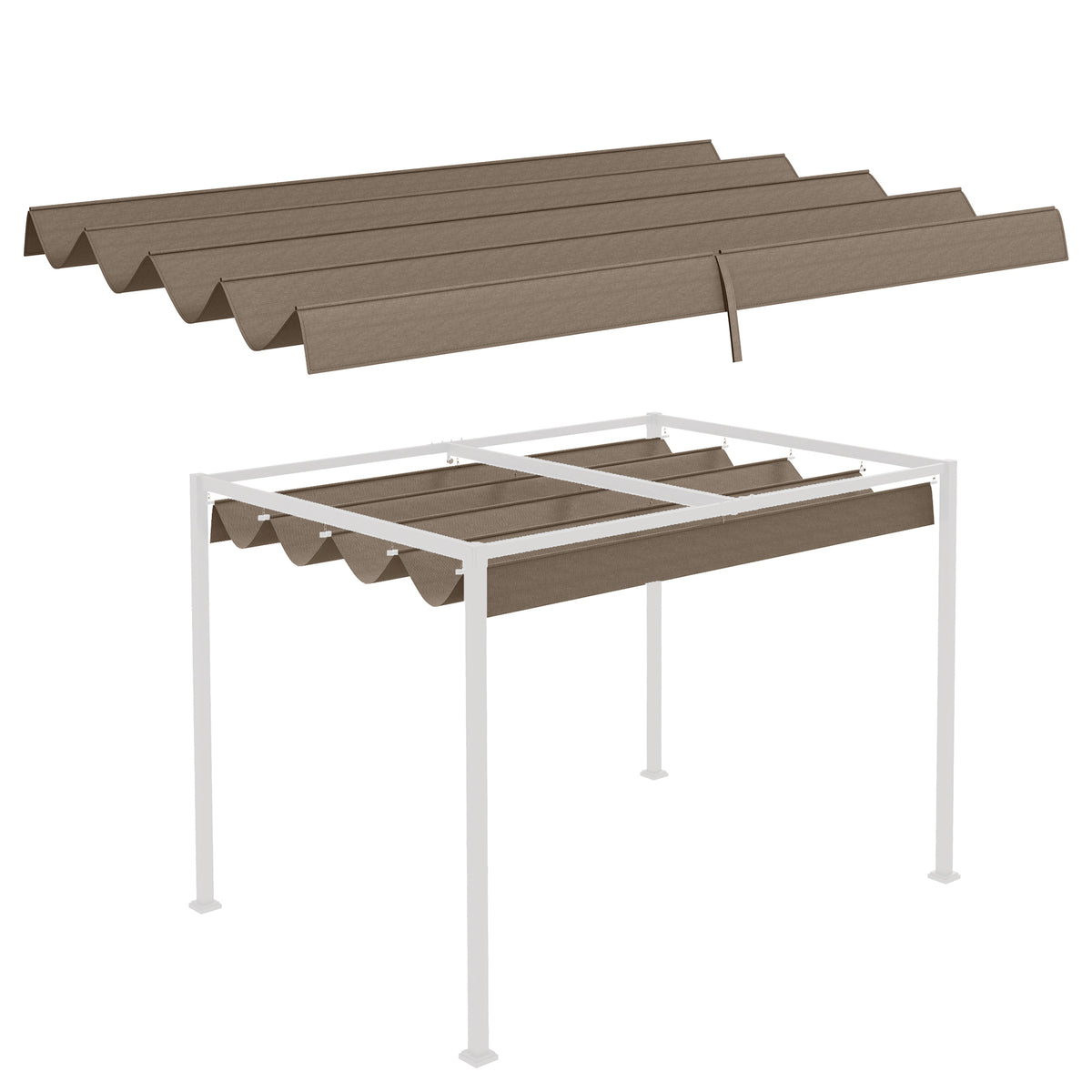 Pergola Cover Roof, 2.86 x 2.45 m Retractable Sun Shade Top for 3 x 2m Pergola Frame, UV30+ Protected, Coffee