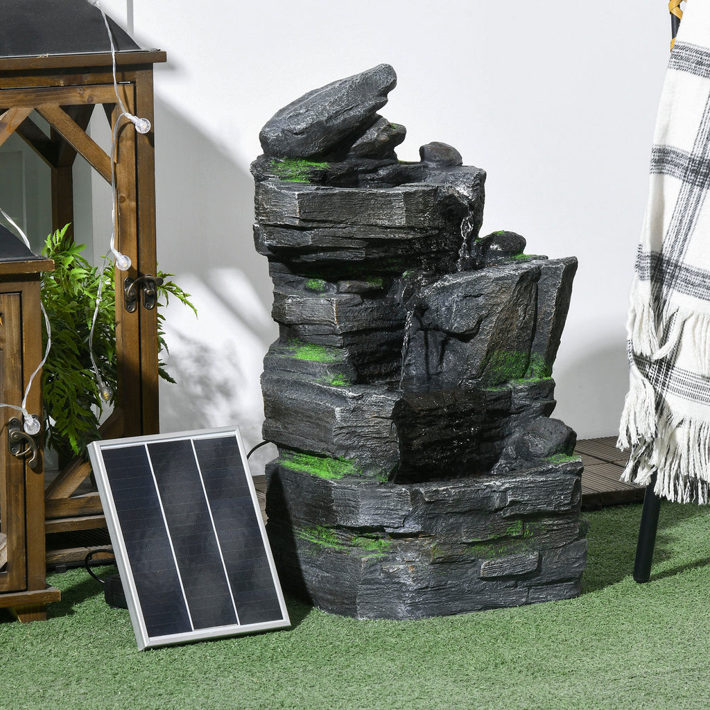 Garden Water Feature with LED Lights - Dark Grey