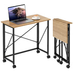 Klappbarer Schreibtisch mit R?dern, platzsparend, Stahl, MDF, Eiche