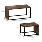 2er-Set Couchtisch, Sofatisch, Beistelltisch, Spanplatte, Metall, 90 x 48 x 42 cm/59 x 42 x 36 cm, Schwarz+Braun