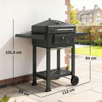 Holzkohlegrill BBQ Smoker mit Deckel Thermometer höhenverstellbar Kohlepfanne Grillrost Seitentisch Aschefach