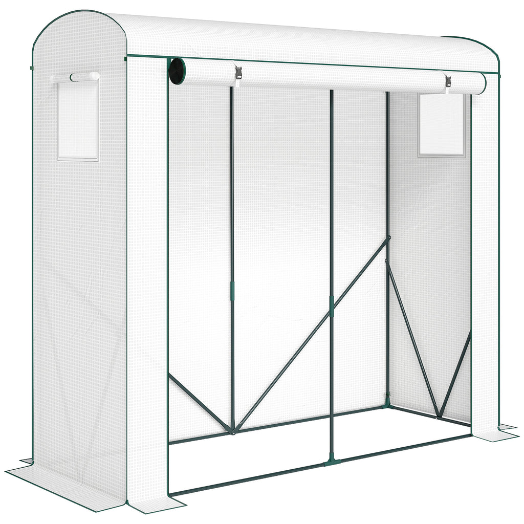 Mini Greenhouse, Garden Tomato Growhouse with Roll-Up Door and 2 Mesh Windows, PE Cover, 200 x 75 x 188 cm, White