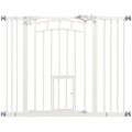 Pressure Fit Stair Dog Gate w/ Small Cat Door, Automatic Closing Door, Double Locking, for 74-100cm Openings - White