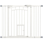 Pressure Fit Stair Dog Gate w/ Small Cat Door, Automatic Closing Door, Double Locking, for 74-100cm Openings - White
