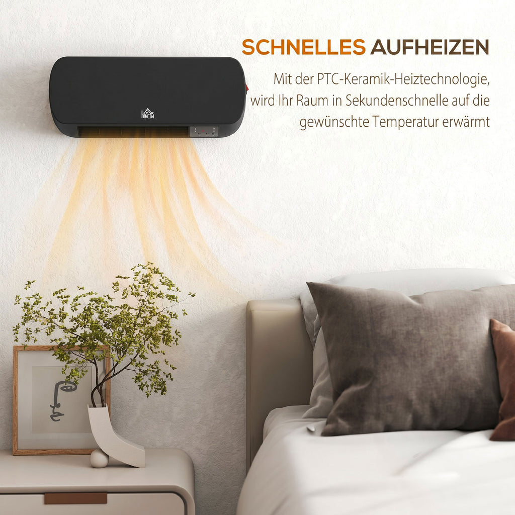 Heizlüfter zur Wandmontage 2000W mit Fernbedienung 2 Heizmodus LED-Display 12h Timer für Badezimmer