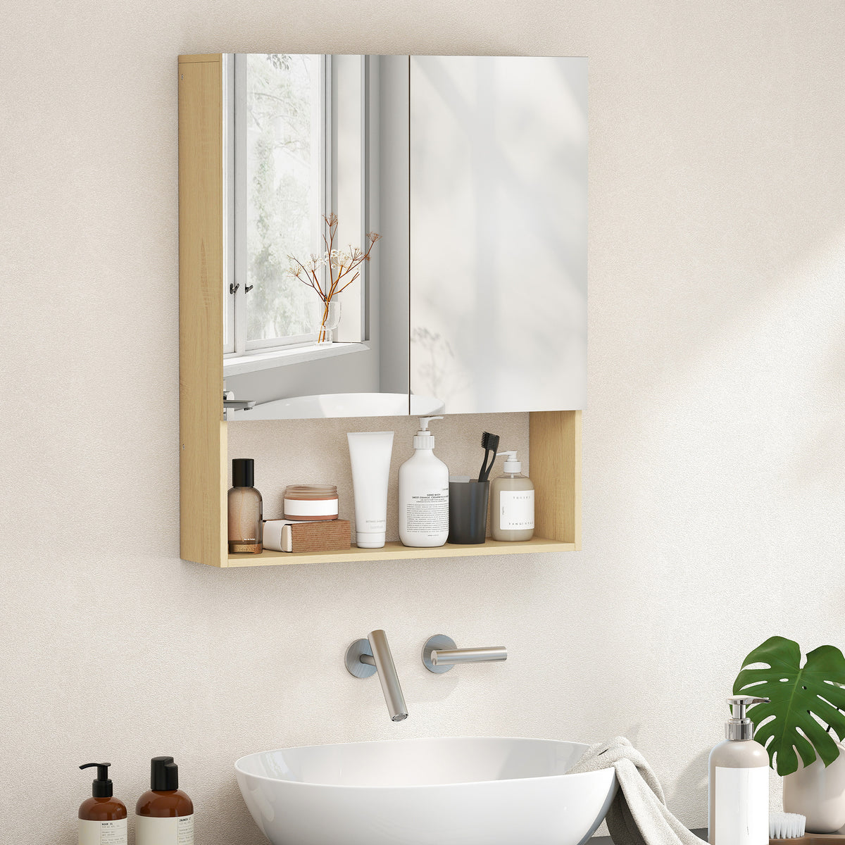 Badezimmerschrank, Spiegelt¨¹ren, offenes Regal, Wandmontage, MDF, Spanplatte, Eiche