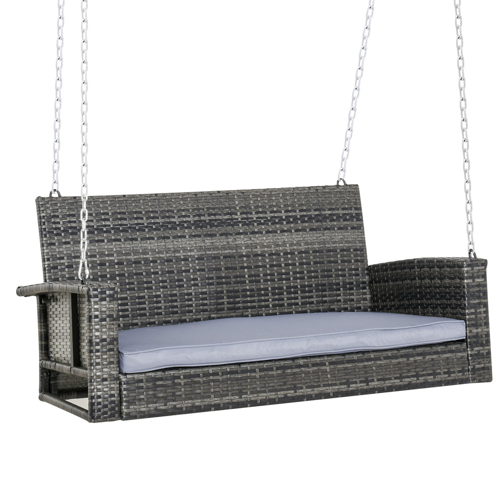 Hängebank 2-Sitzer Rattan Gartenschaukel mit Sitzkissen Hängeschaukel Hollywoodschaukel Schaukelbank Gartenbank Grau 127 x 65 x 60 cm