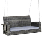 Hängebank 2-Sitzer Rattan Gartenschaukel mit Sitzkissen Hängeschaukel Hollywoodschaukel Schaukelbank Gartenbank Grau 127 x 65 x 60 cm