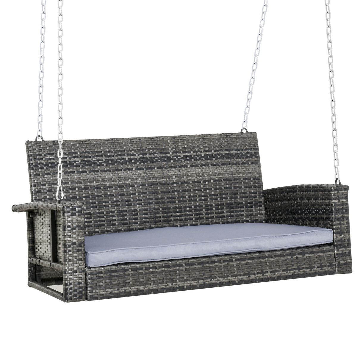 Hängebank 2-Sitzer Rattan Gartenschaukel mit Sitzkissen Hängeschaukel Hollywoodschaukel Schaukelbank Gartenbank Grau 127 x 65 x 60 cm