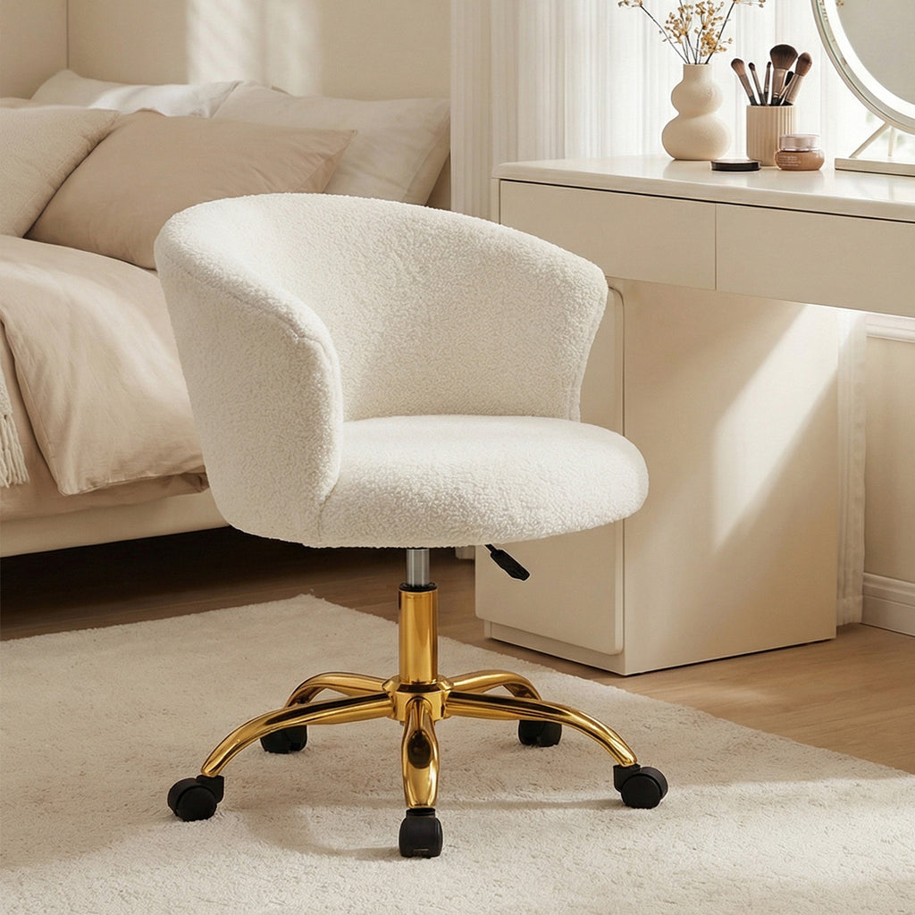 Schreibtischstuhl Höhenverstellbar mit Teddy-Fleece-Optik Weiß